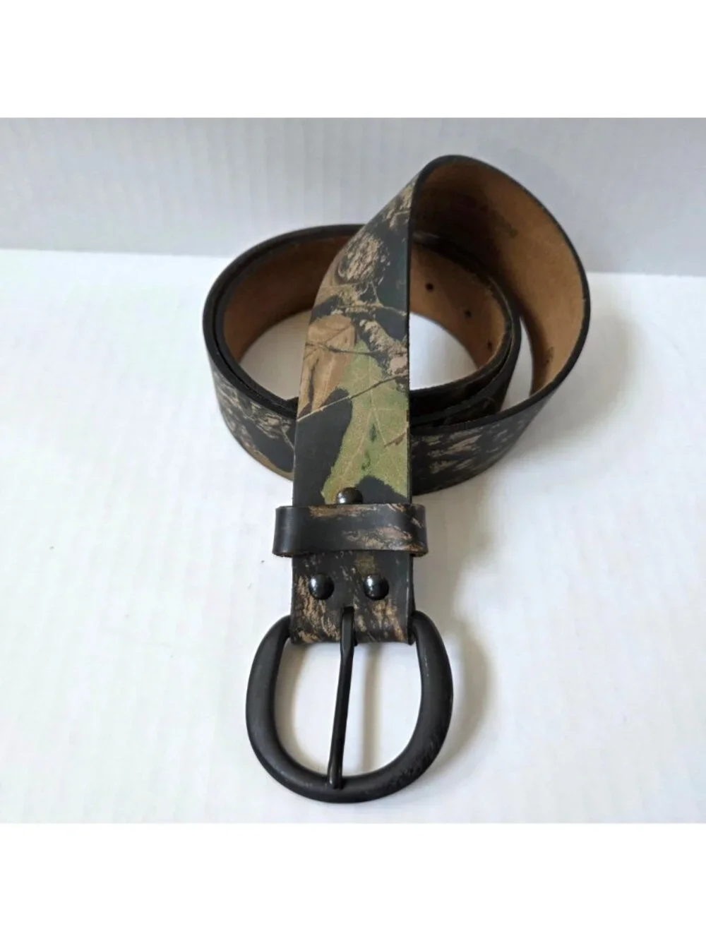 Royden Belt Mens 38 Beige Brown Camo Leather Hunting Camping Camouflage USA